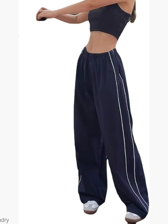Pants - Baggy Y2K Parachute Track Pants with Drawstring Legs, Polyester